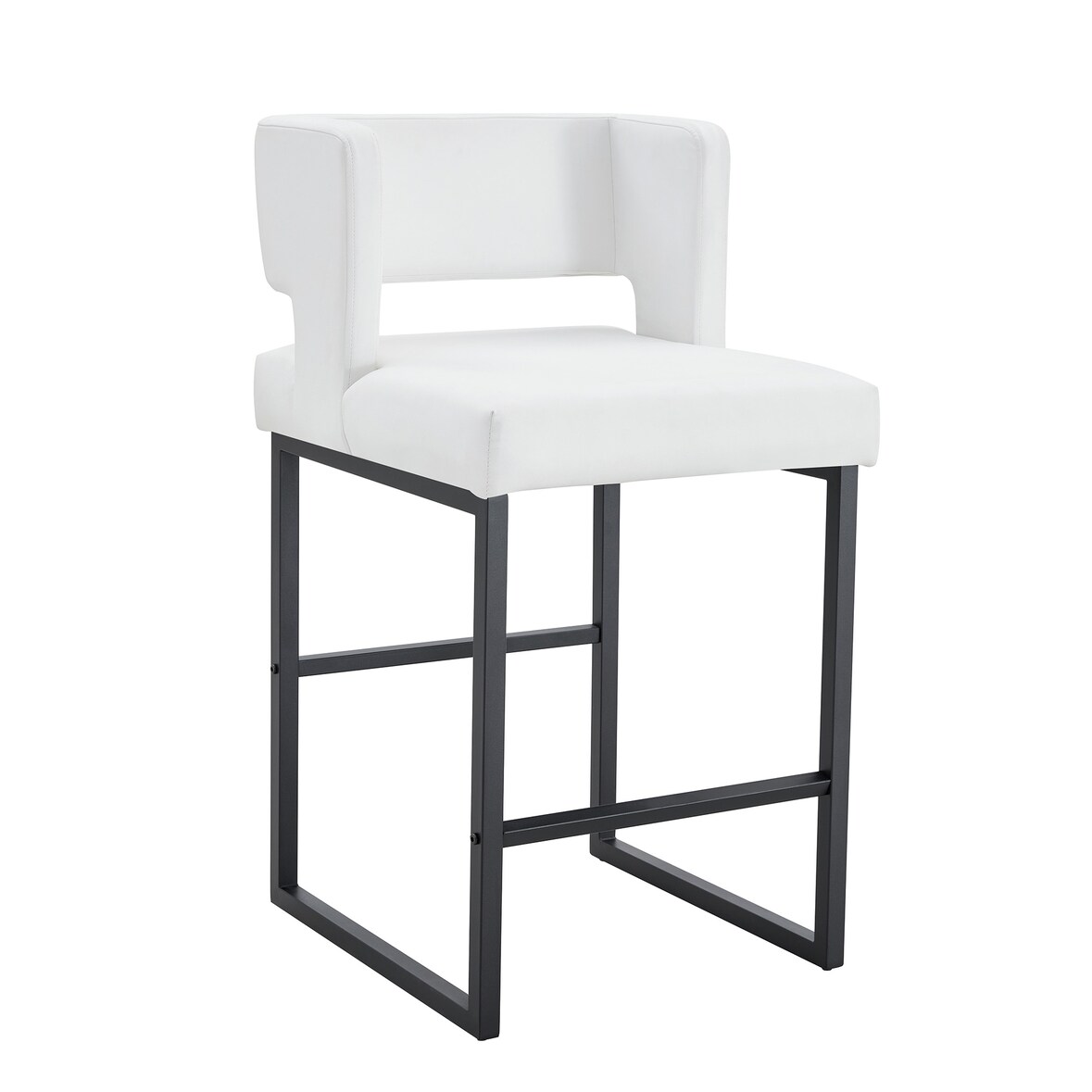 Barhocker Set 2er mit PU Bezug Weiß+Schwarz 91x50x41 cm gepolsterter Quadratsitz Metallbeine stabil pflegeleicht Nordic Design