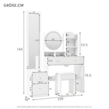 thumbnail of 4-in-1 Schminktisch mit LED-Beleuchtung, Ganzkörperspiegel & Kosmetikspiegel, 4 Schubladen, gepolsterter Hocker, Stauraum, 109x36x164 Weiß