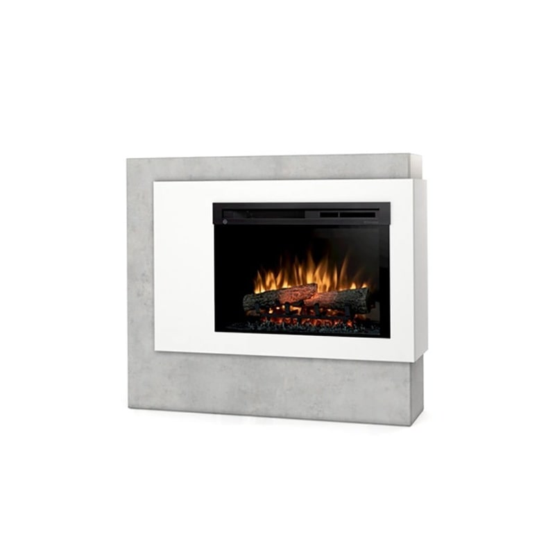 Freistehender elektrischer LED-Kamin, Weiß/Zement - PULMARI