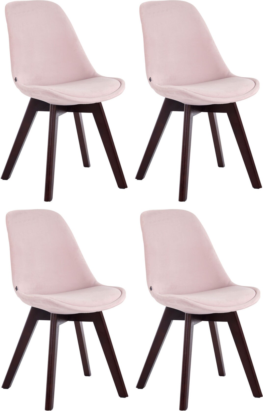 Décoshop26 - 4er-Set Esszimmerstühle im skandinavischen Design bezogen mit rosa Samt und 4 dunklen Holzbeinen 10_0008760