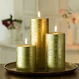 thumbnail of LED Kerze PIA Uyuni Rustik-Optik Echtwachs gold Timer H: 20cm bis 1000Std