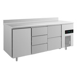 thumbnail of Gastro Kühltisch 1 Tür links 3/2 Schubladen mittig&rechts Umluftkühlung Aufkantung, 1865x700x850mm -2/+8°C  474L