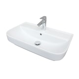 thumbnail of Waschbecken Flora Slim 45 cm Weiß Keramik mit Hahnloch & Überlauf – Design Wandwaschbecken mit Befestigung
