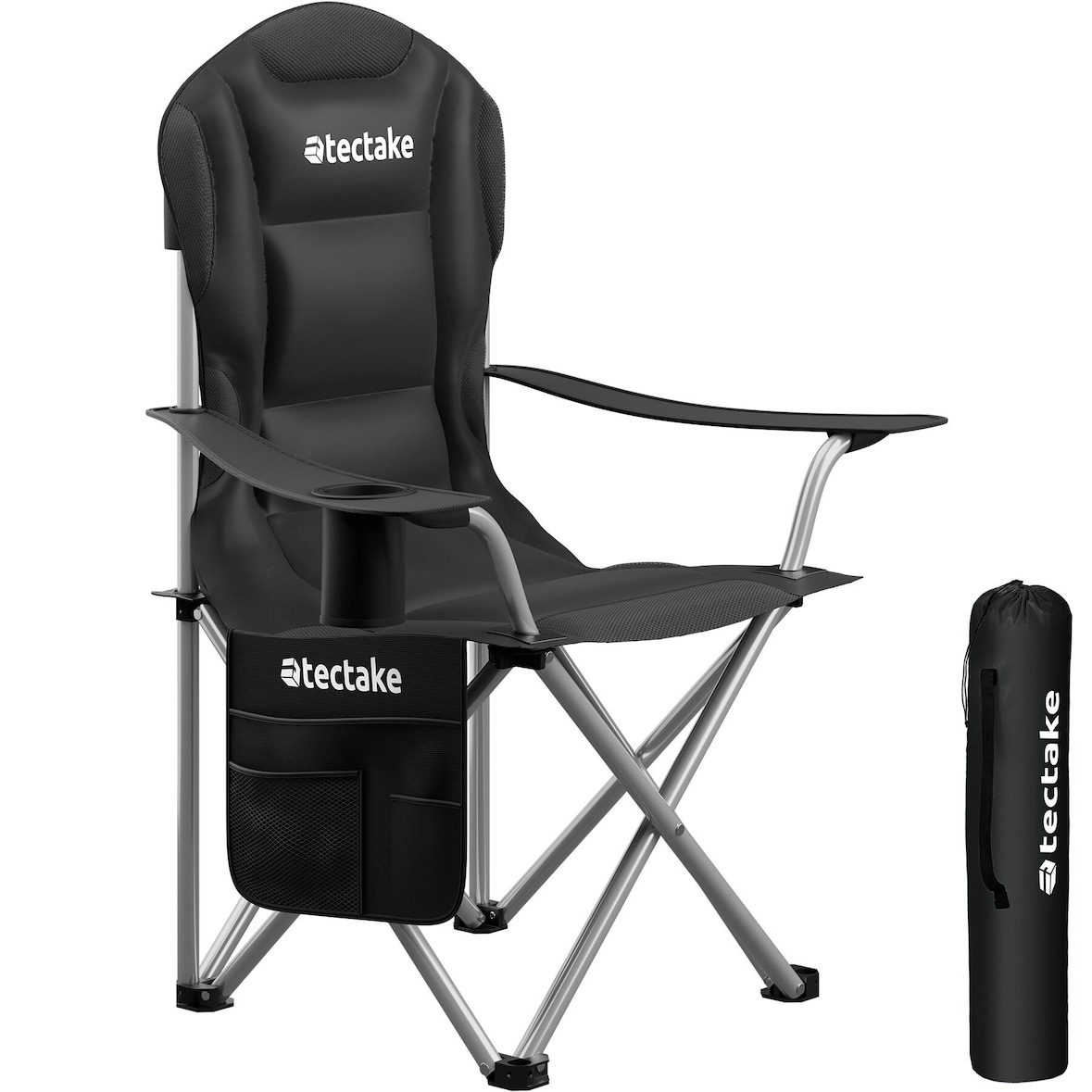 tectake Chaise de camping rembourrée pliable MTX  Noir