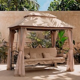 thumbnail of Balancelle de jardin 3 places convertible en lit 252x170x245 cm, gazebo double toit, moustiquaires, coussins rembourrés, fonction détente - Cleopatra