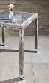 thumbnail of METRO Professional Mesa de comedor gastro Barbados, aluminio / ratán PE/ Tablero DPC, 90 x 90 cm, resistente a la intemperie, piedra
