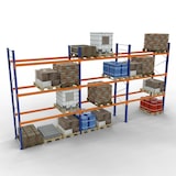 thumbnail of Palettenregal-Starterset 4000 x 8444 x 1100 mm (HxBxT), blau/verzinkt/RAL 2004, 4 Ebenen, max. Palettengewicht 860 kg, Feldlast 10.250 kg