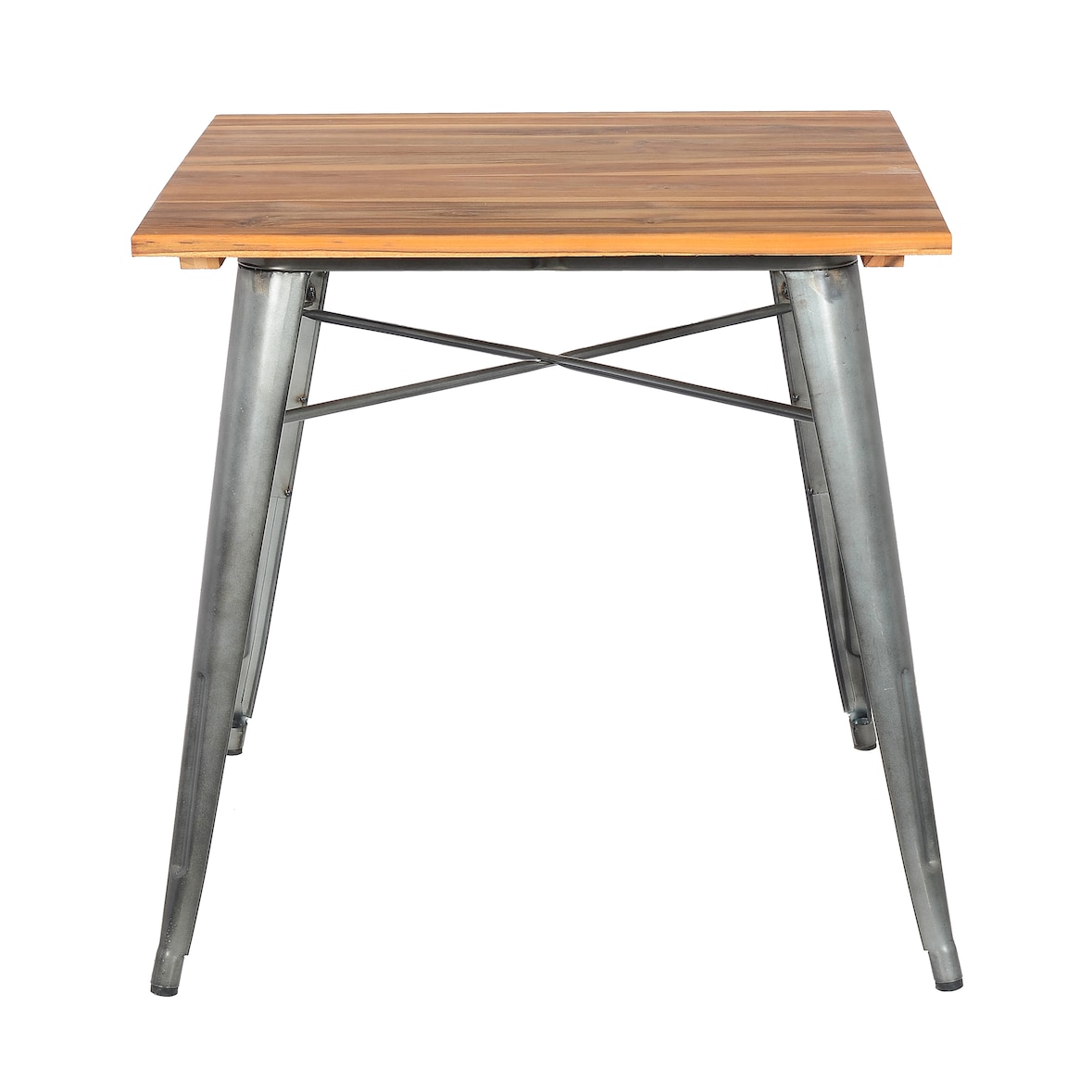 Halenbeek Table de restaurant MONACO, acier et teck, 74 x 76 x 76 cm, gris/marron