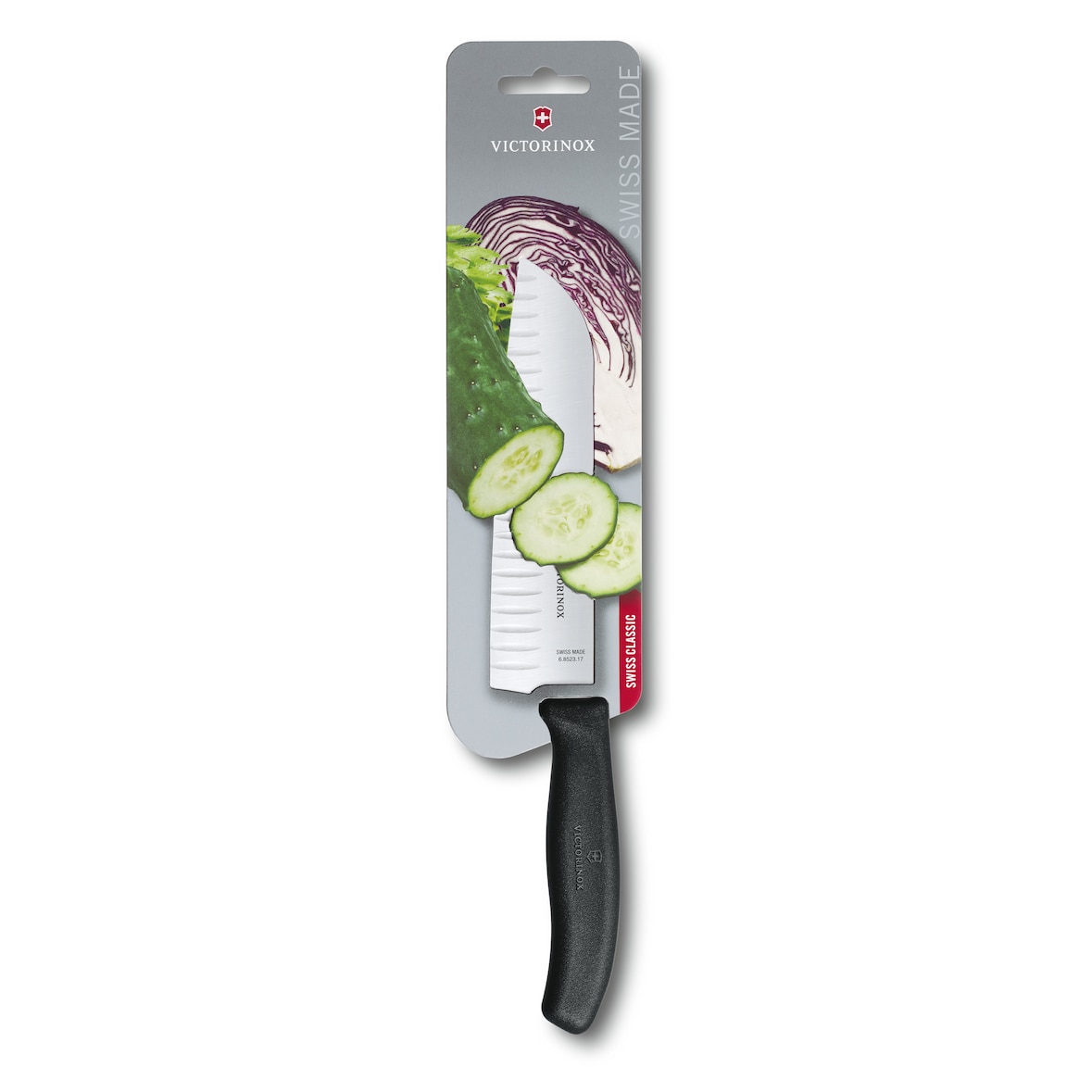 Victorinox Santokumesser Swiss Classic 17 cm, Kullenschliff, schwarz, Blister