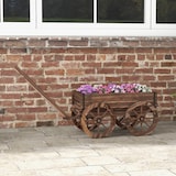 thumbnail of Jardinera de madera macetero exterior en forma de carrito con 4 ruedas y mango para balcón jardín patio 120x41x54 cm