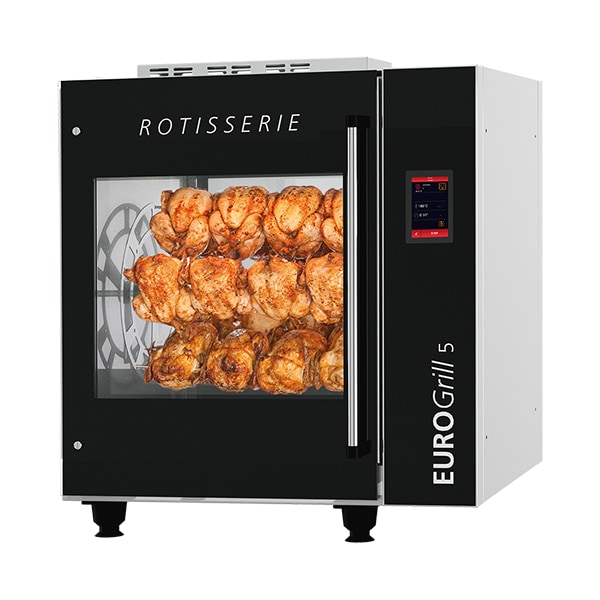 Eurogrill Horno Asador de Pollos Rotiserie, 5 espadas, doble puerta y cristal,  limpieza asistida, pinchos, toma de agua, 9359105