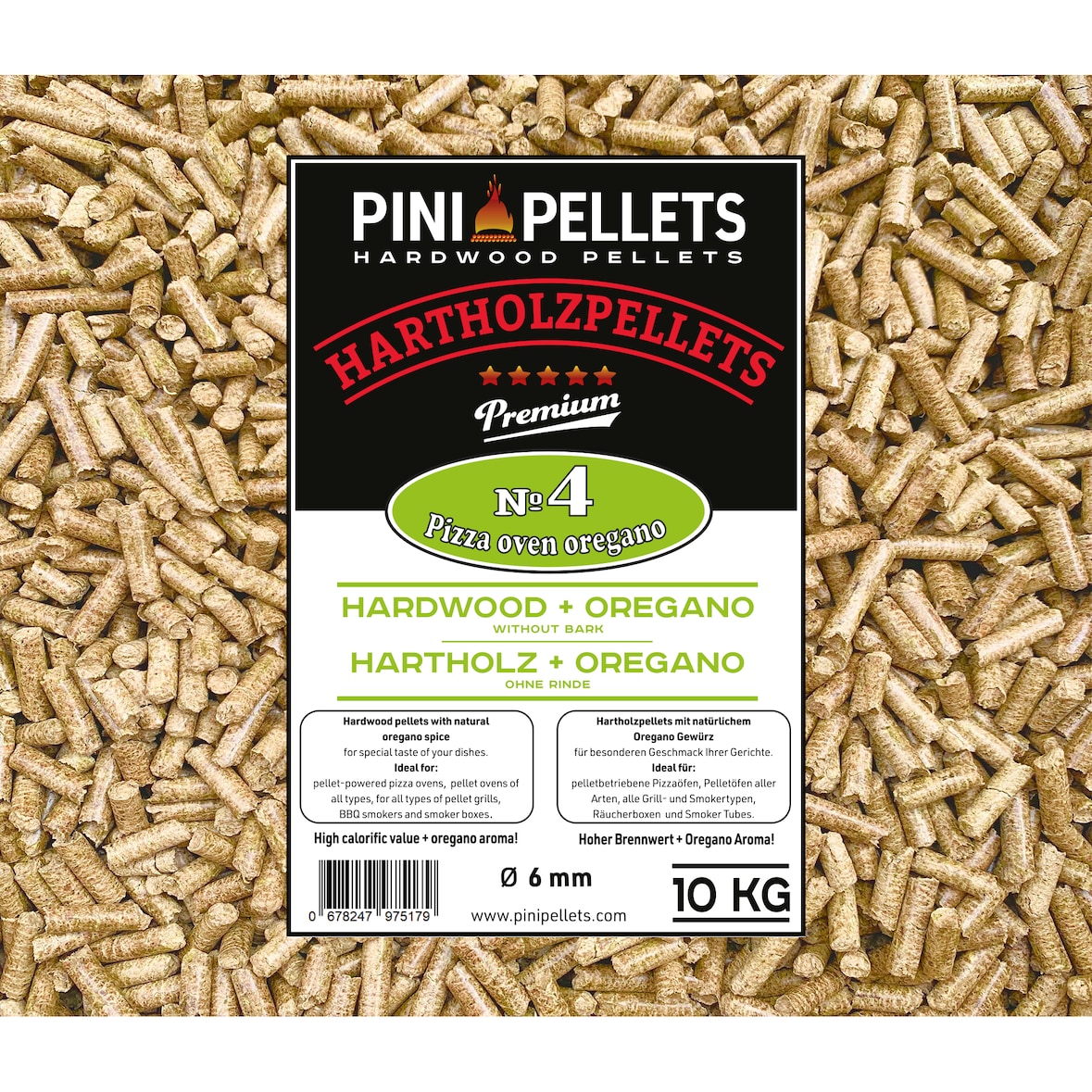 10 kg Pellet di legno duro PINI No. 4 Forno per Pizza BBQ Origano per Forni per Pizza a Pellet Grill Pellet