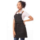 thumbnail of Chef Works® Urban Kollektion, BERKELEY Latzschürze (kurz) inkl. Desert-Braun Berkeleyträger, Denimblack, Cross Back, 100% Baumwolle
