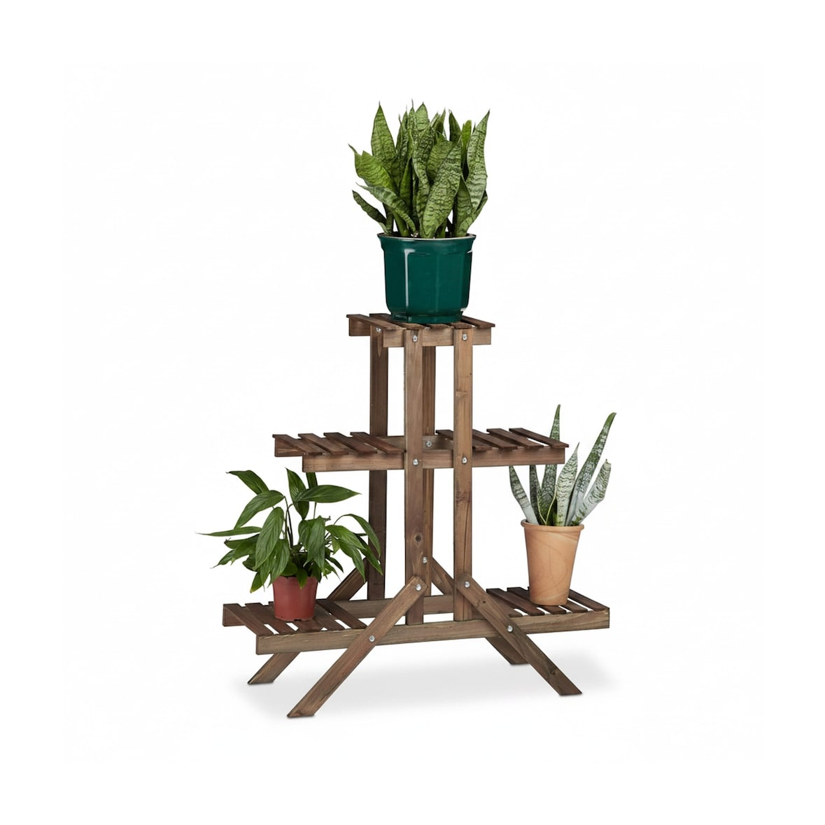 Relaxdays Blumentreppe 3 Ebenen, Aus Holz, Blumenständer für innen, Mehrstöckig, HBT: ca. 82,5 x 83 x 28,5 cm, dunkelbraun