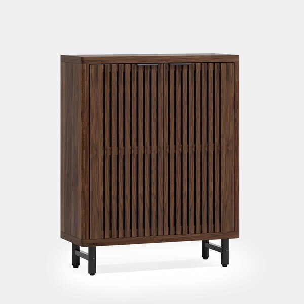 Tribesigns Sapateira de madeira com 6 níveis, portas venezianas e prateleiras ajustáveis, Nogueira escura