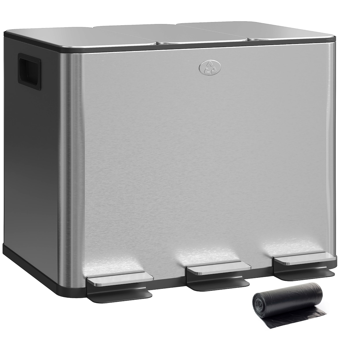 Cubo de basura de cocina con 3 compartimentos 3x10L papelera de cocina de acero inoxidable con pedales tapas de cierre suave y cubo extraíble plata