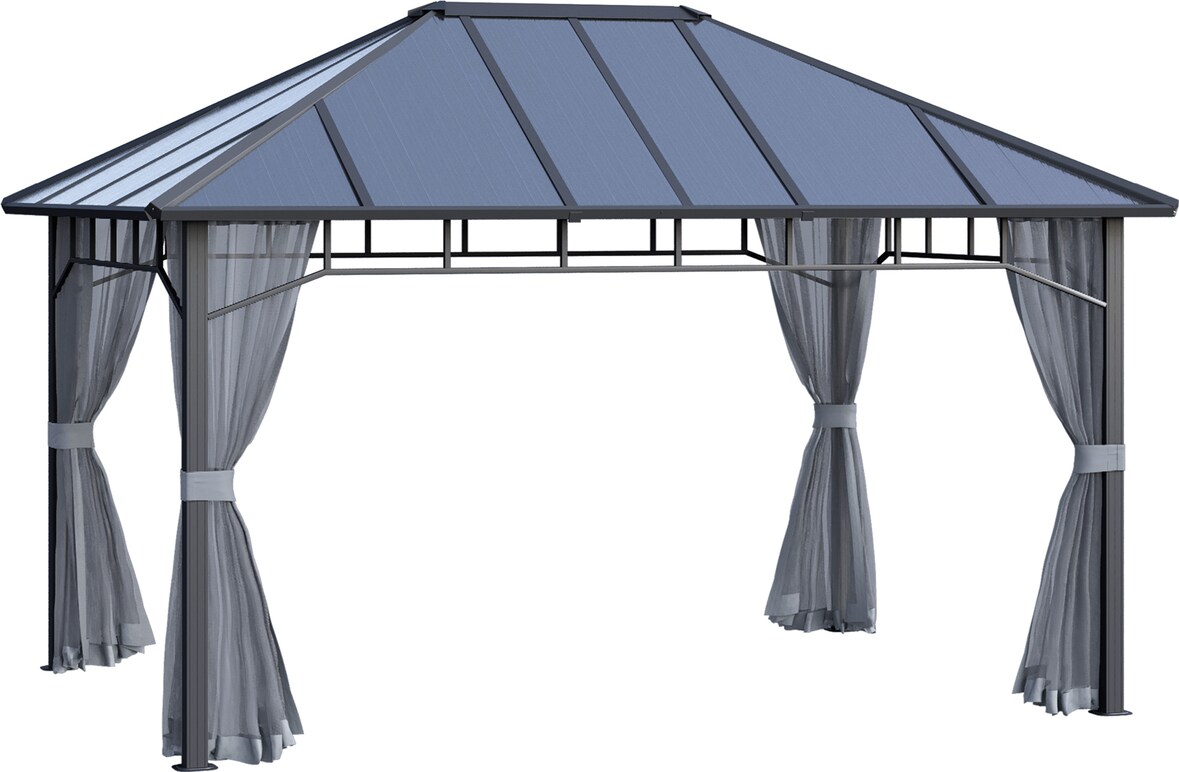 Cenador de Jardín 4x3 m Pabellón para Exterior con Techo de Policarbonato 4 Mosquiteras con Cremalleras y Estructura de Aluminio para Fiestas Eventos