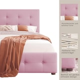 thumbnail of Merax Polsterbett 90 x 200 cm Bett mit Lattenrost, Rückenlehne und zwei Schubladen, hautfreundlicher Samtstoff Beige flaches Gästebett (Rosa)