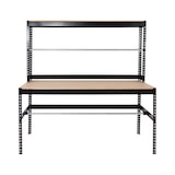 thumbnail of Inpakstation HWC-J84, inpaktafel werktafel, in hoogte verstelbare zwenkwielhouder, hout staal 183x183x90cm, zwart