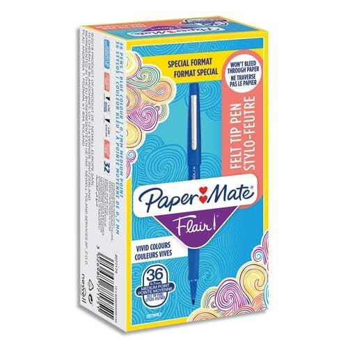 Boîte de 36 stylos feutre Flair Original, pointe M 0,8 mm, encre bleue