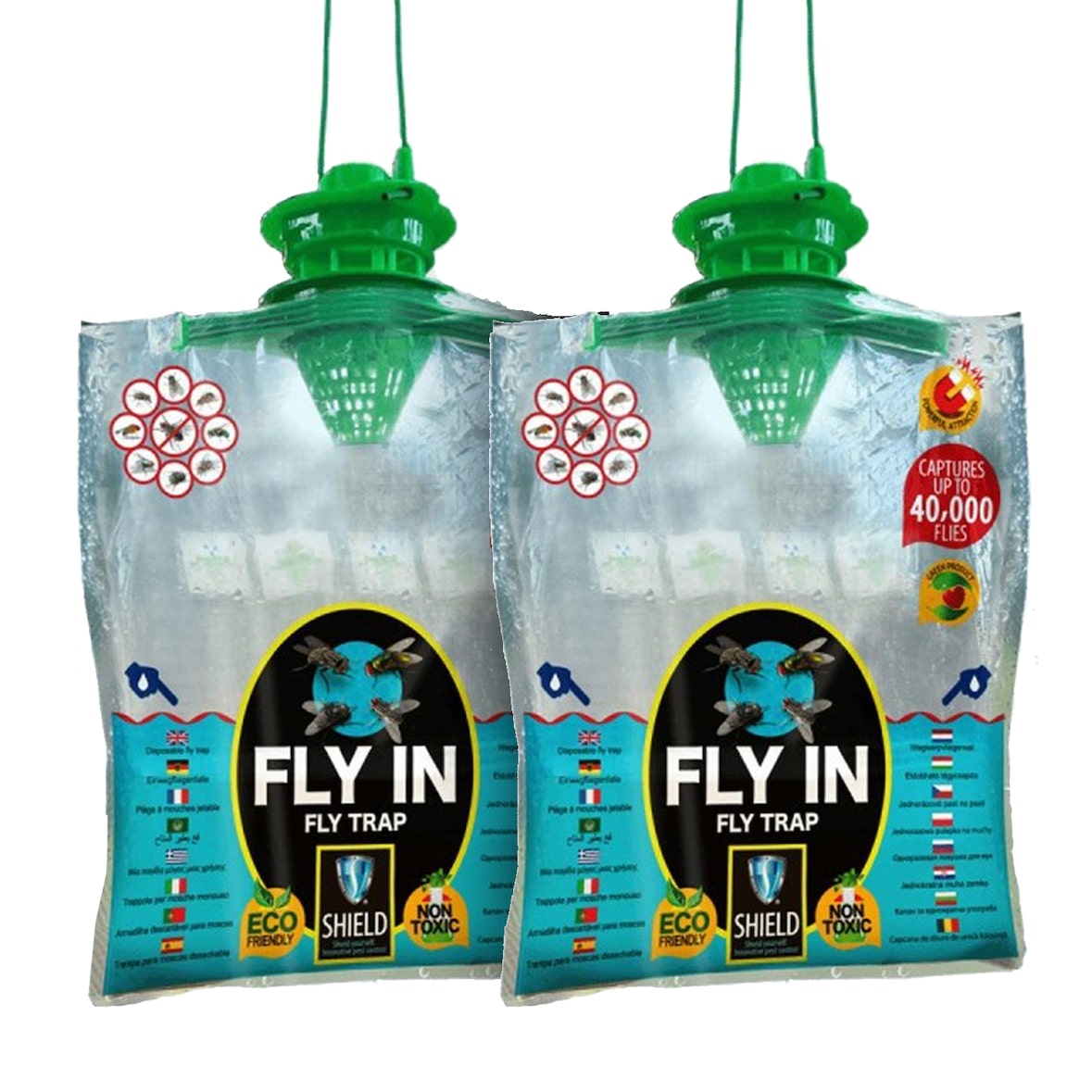 LastShield Vliegenval XL met lokmiddel - 2 stuks - Vangt 40.000 vliegen - Vliegenzak - Vliegenvanger - Ecologisch en gifvrij