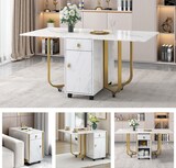 thumbnail of Essgruppe Esstisch mit 4 Stühlen 150x80x76 cm klappbarer Küchentisch Set gepolsterte Samtstühle mit Rückenlehne MDF Tischplatte Metallbeine Weiß