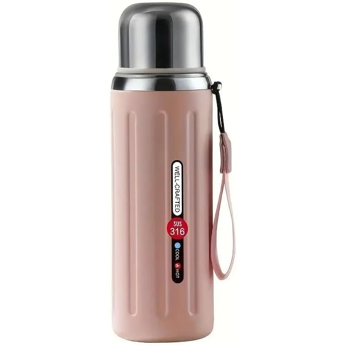 Termo de agua caliente o fria, cafe, infucion de té, Botella 600ml en acero inoxidable SUS 316 (Rosa)