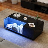 thumbnail of Couchtisch 100x50x35 cm Hochglanz Glasplatte LED-Schubladen Stauraum Ablage Wohnzimmer Tisch modern Design schwarz