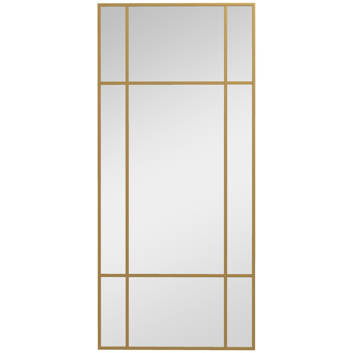 OKWISH Wandspiegel 110x50x2 cm rechteckig Gold mit Metallrahmen Gitterdesign 9 Felder dickes Glas splitterfeste Folie Wandmontage vertikal oder