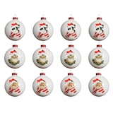 thumbnail of 12 Weihnachtskugeln 8cm Glas Motiv Katze Weihnachtsmütze Christbaumkugeln weiß