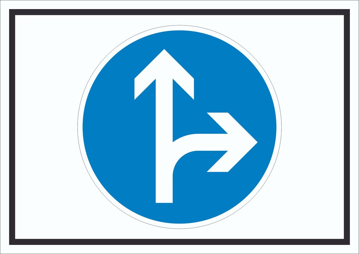 Schild Fahrtrichtung geradeaus oder rechts Symbol A0 Rückseite selbstklebend