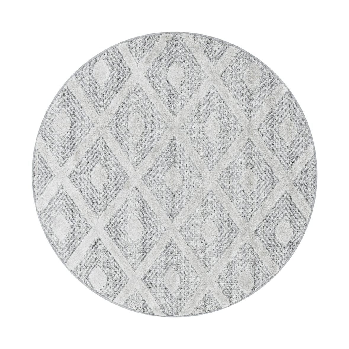 Carpetsale24 Teppich Rund 160 cm Creme, Hochflor Wohnzimmer Teppich, Weich & Flauschig, Skandinavisch Boho Stil, Langflor Shaggy, Rauten Design