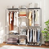 thumbnail of HOMCOM armario de ropa, perchero, 182x43x185 cm, armario abierto con 8 estantes de tela, barras para colgar, marco de metal, gris claro