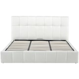 thumbnail of Bett NEGAD - Stoff Creme 194x206x30 cm | Bett 180x200 Polsterbett Mit Bettkasten Gepolsterte Kopfteil Steppnähte Massivholzrahmen