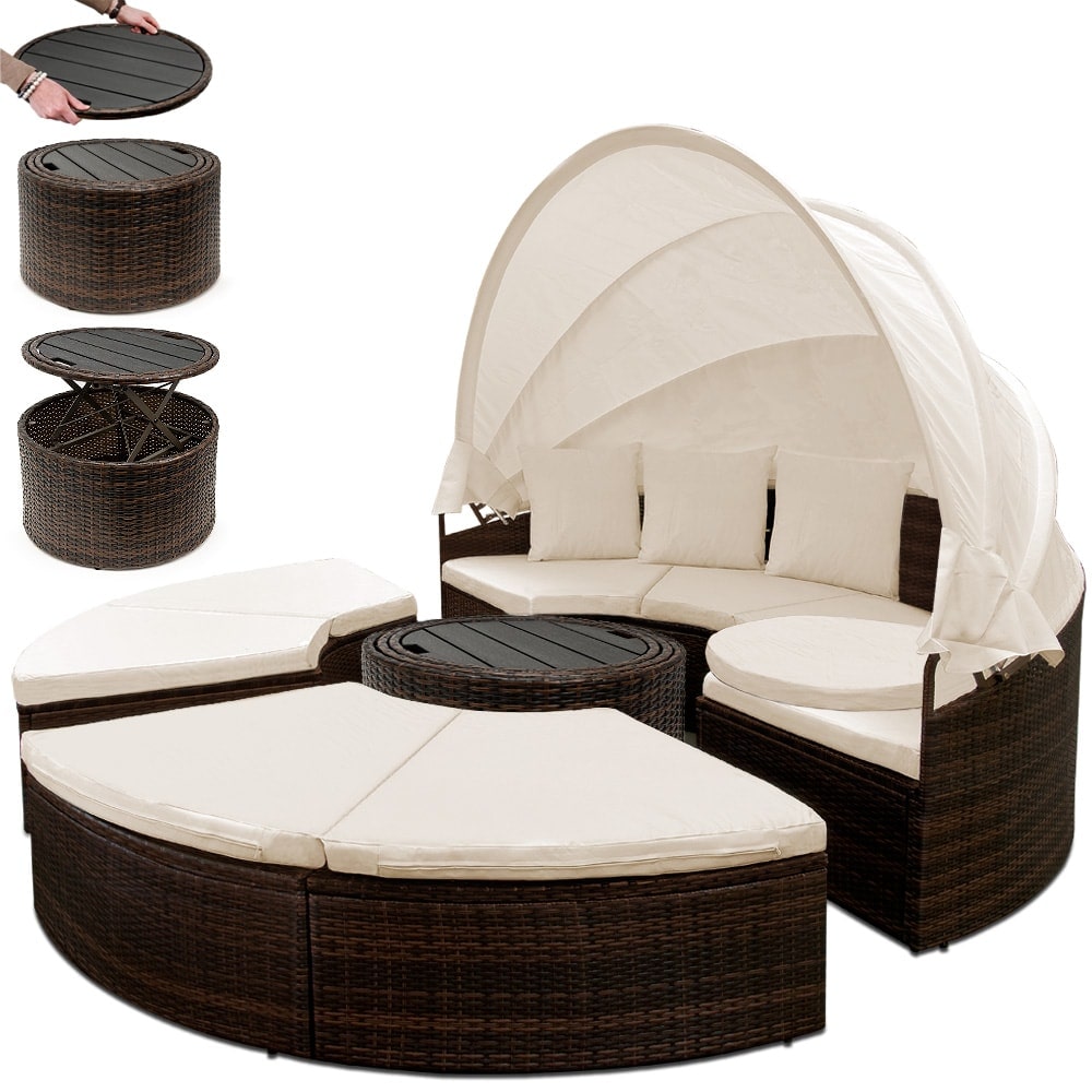 CASARIA® Polyrattan Sonneninsel Gartenliege Sitzgruppe Ø 185 cm Braun