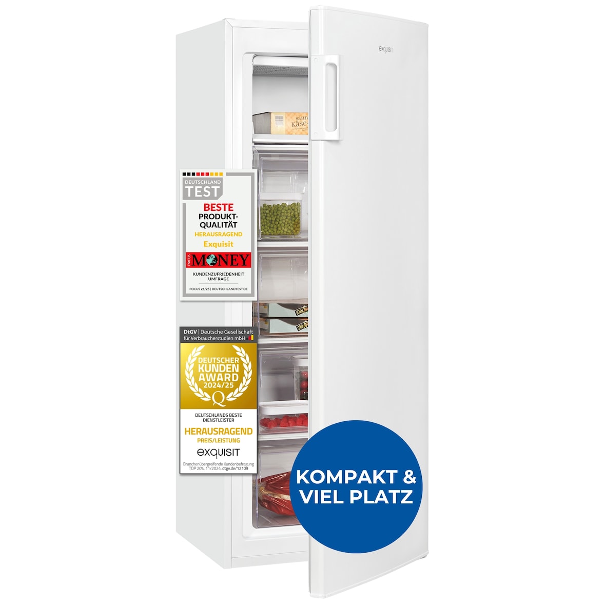 Exquisit Gefrierschrank, 168 Liter, 4-Sterne-Gefrieren, Temperaturregelung, 40 dB, GS5230-H-040E weiss