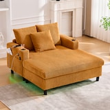thumbnail of Übergroßer Relaxsessel mit Corduroy-Bezug, LED-Mehrfarbenlicht, USB-Anschluss, Getränkehalter, ergonomisch und komfortabel 128x142cm, Senfgelb