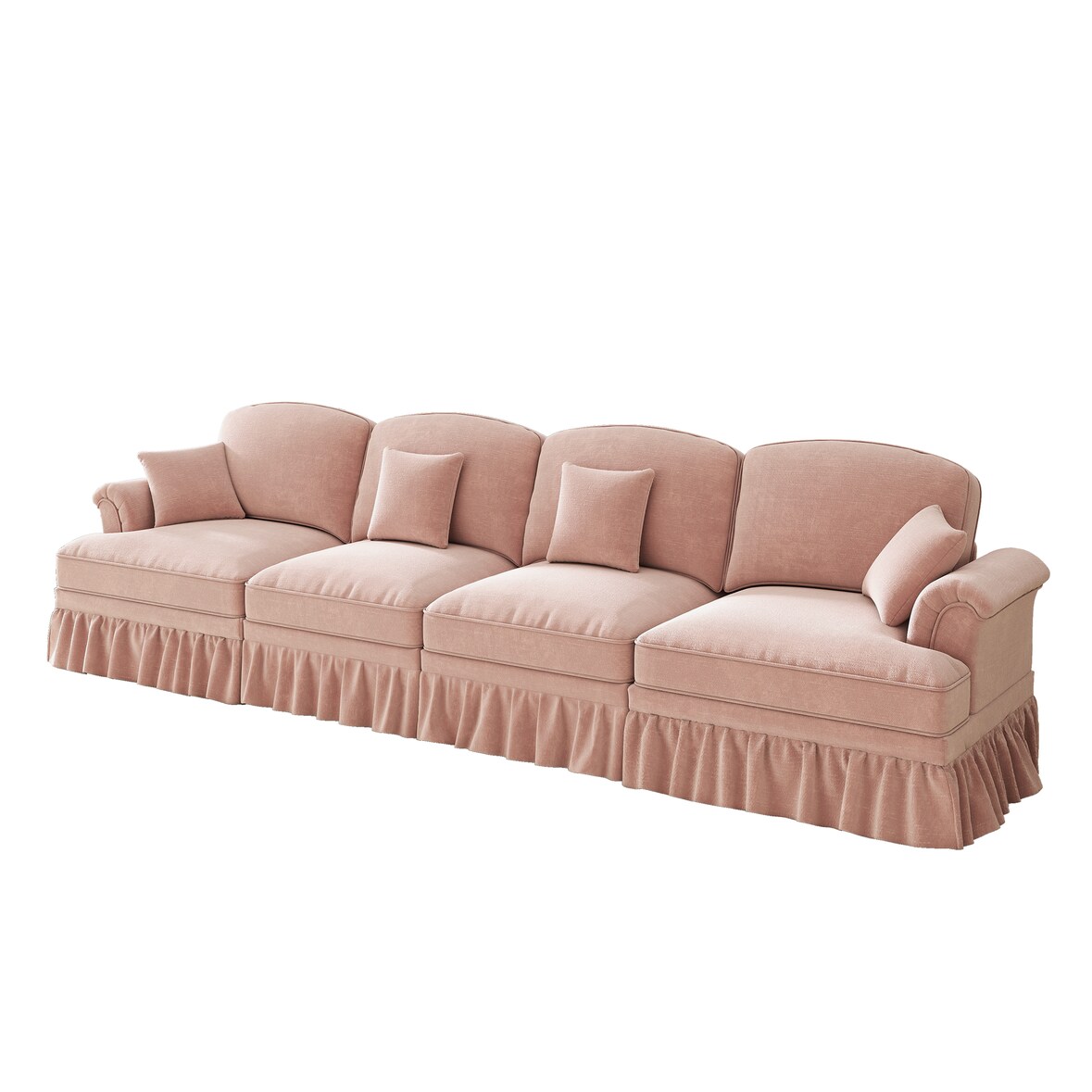 4-Sitzer Sofa Rosa 83x350x93 cm Chenille im Mid-Century-Stil mit abnehmbarem Rüschenfaltenrock – Modular & flexibel