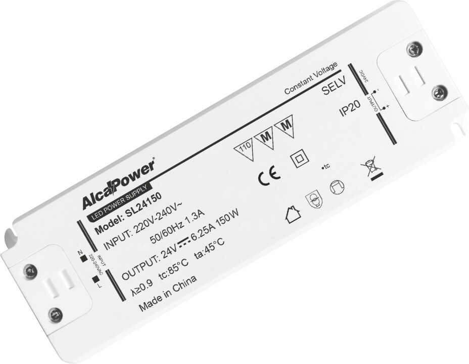 Alcapower Schaltnetzteil 24V 150W 6.25A IP20, Transformator für Niederspannungsbeleuchtung, professionelle Installation bei 230V AC.
