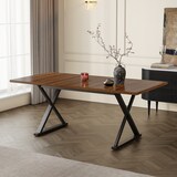thumbnail of Esstisch MDF in Walnuss mit schwarzen Metallbeinen, 180x90 cm, X-Gestell, für 6–8 Personen