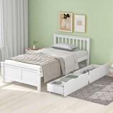 thumbnail of Einzelbett 90x200 cm aus Kiefernholz mit Schubladen in Weiß – minimalistisches Design für Schlafgemächer