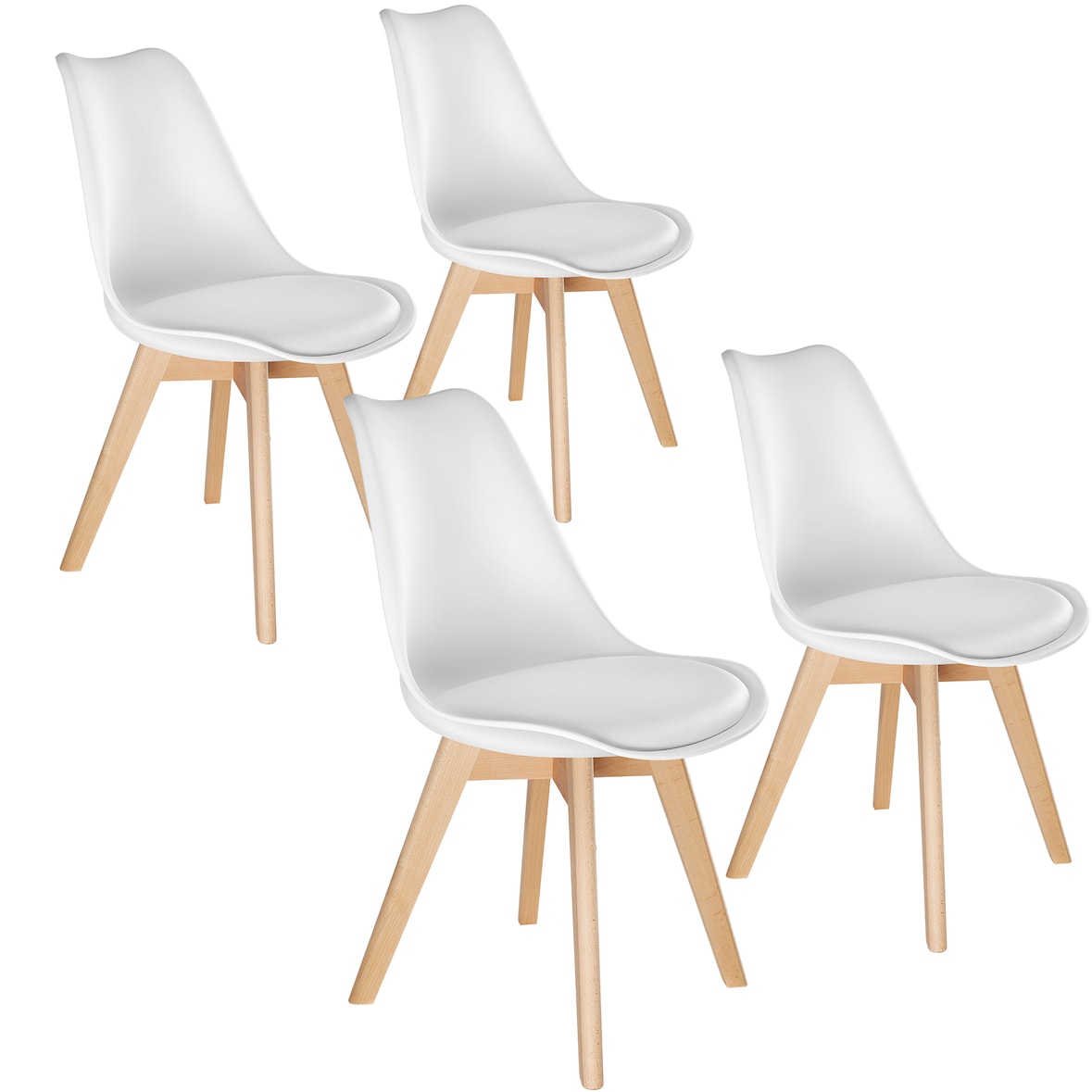 tectake Lot 4 chaises salle à manger style scandinave forme ergonomique blanc - 406097