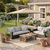 thumbnail of Outsunny parasol excéntrico 294x193 cm sombrilla de jardín con base cruzada y manivela impermeable protección UV sombrilla para terraza patio beige
