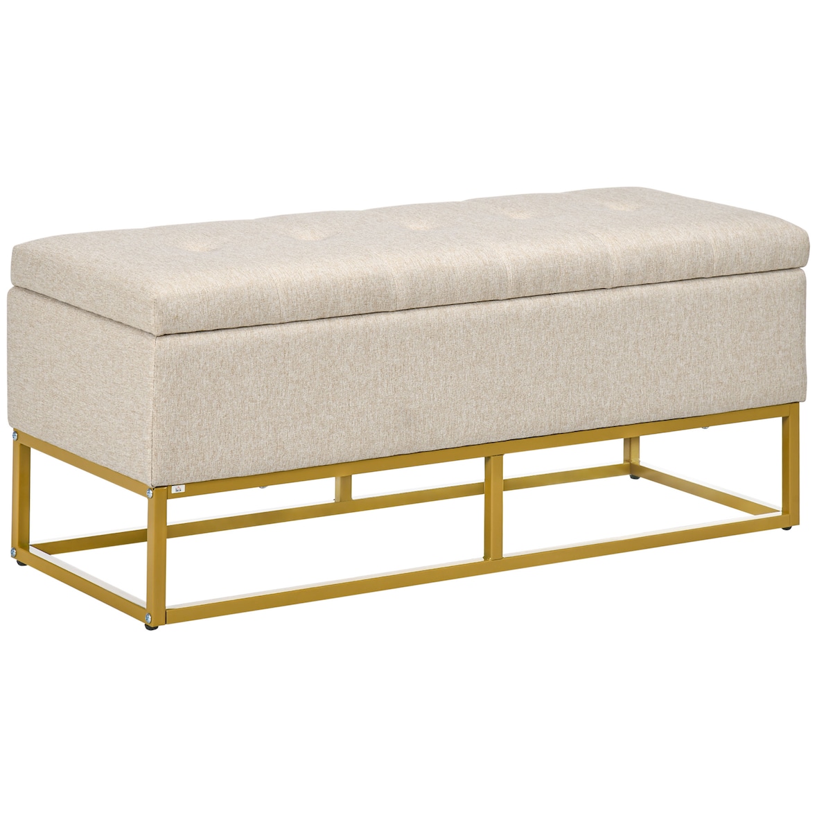 HOMCOM banco de almacenamiento otomana rectangular tapizado de lino con tapa abatible y patas de acero para salón dormitorio habitación 110x44x48 cm