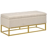 thumbnail of HOMCOM banco de almacenamiento otomana rectangular tapizado de lino con tapa abatible y patas de acero para salón dormitorio habitación 110x44x48 cm