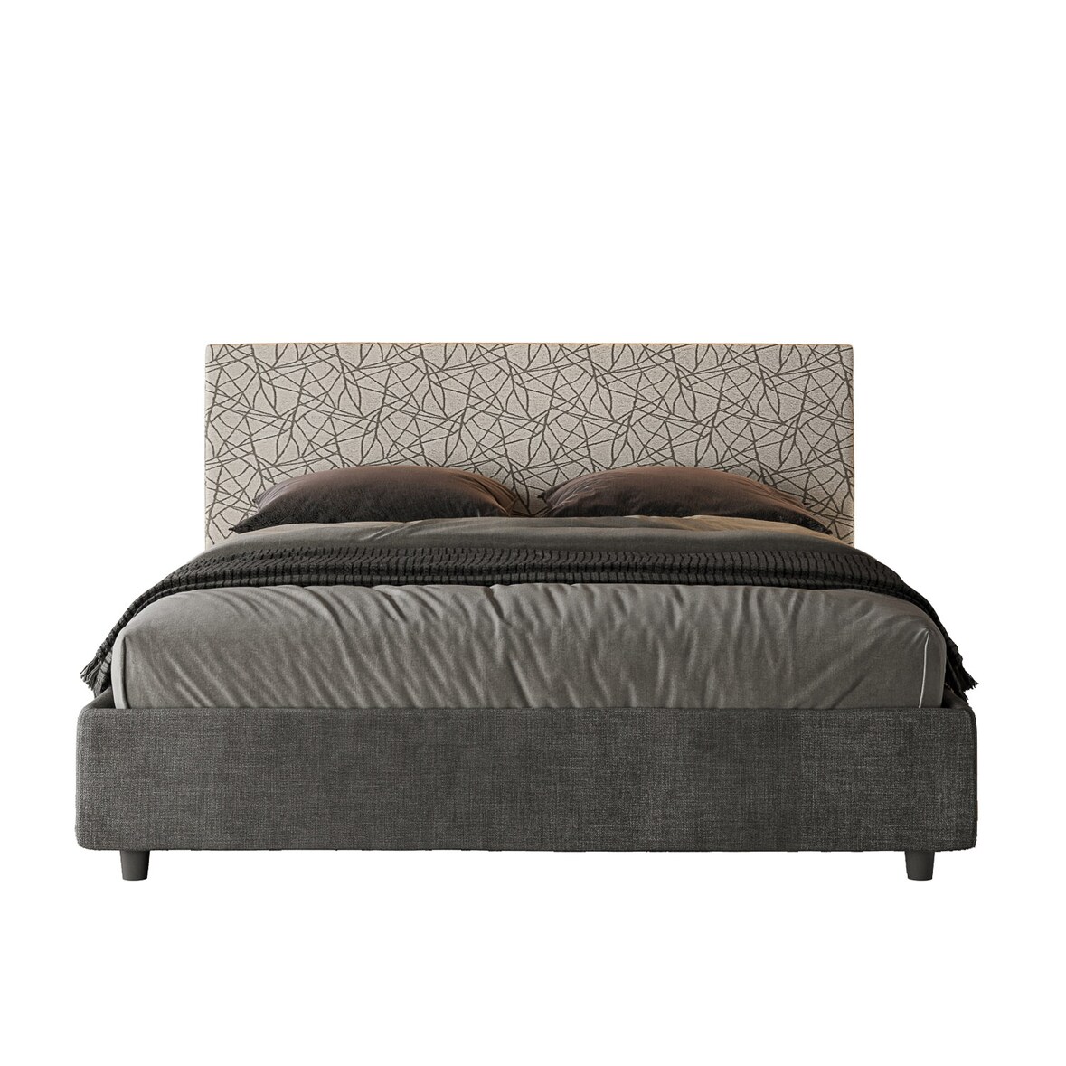 Letto con rete imbottito 160x210 tessuto Era 02 grigio Arla