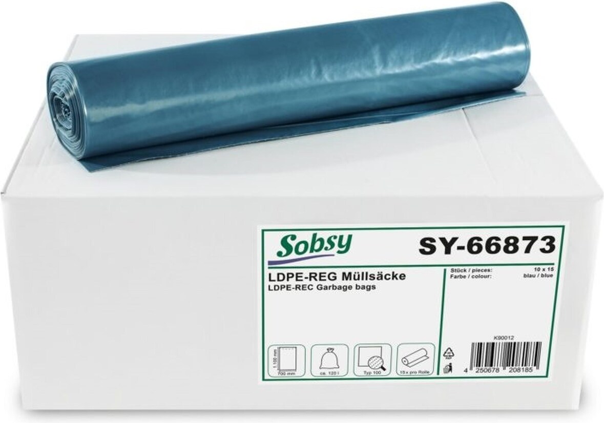 Müllbeutel Sobsy - 150 Abfallbeutel – Typ 100 - ca.120 L - blau - Müllsäcke