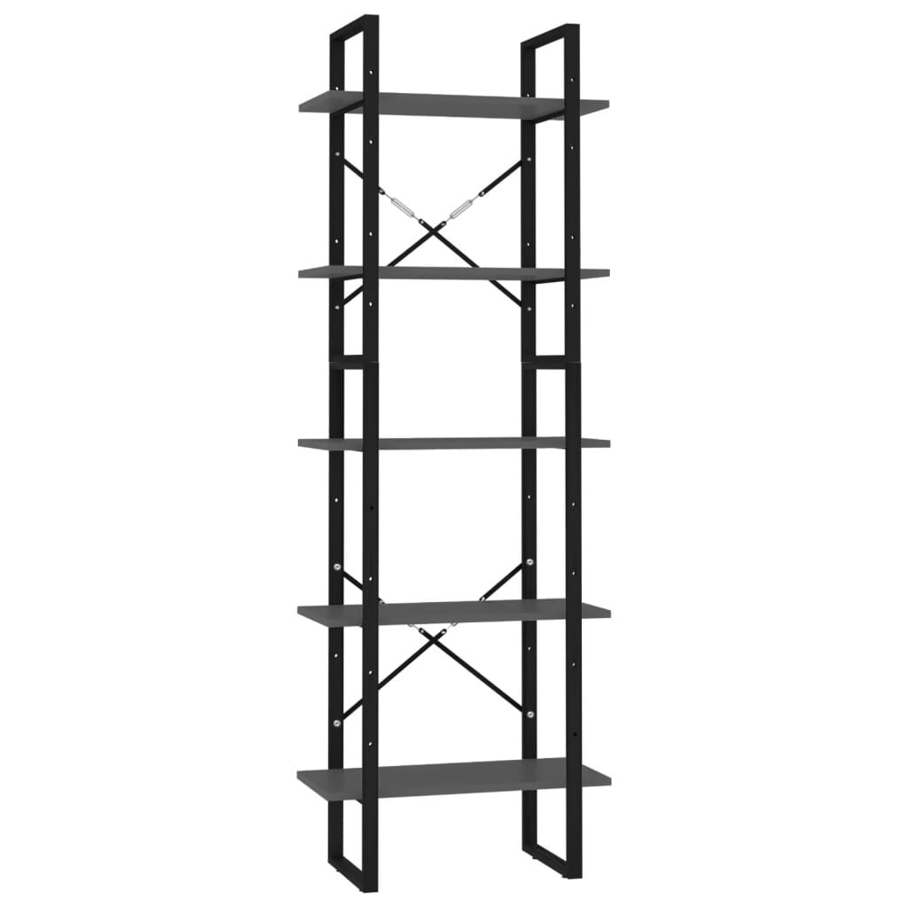 vidaXL Bücherregal 5 Fächer Grau 60x30x175 cm Holzwerkstoff