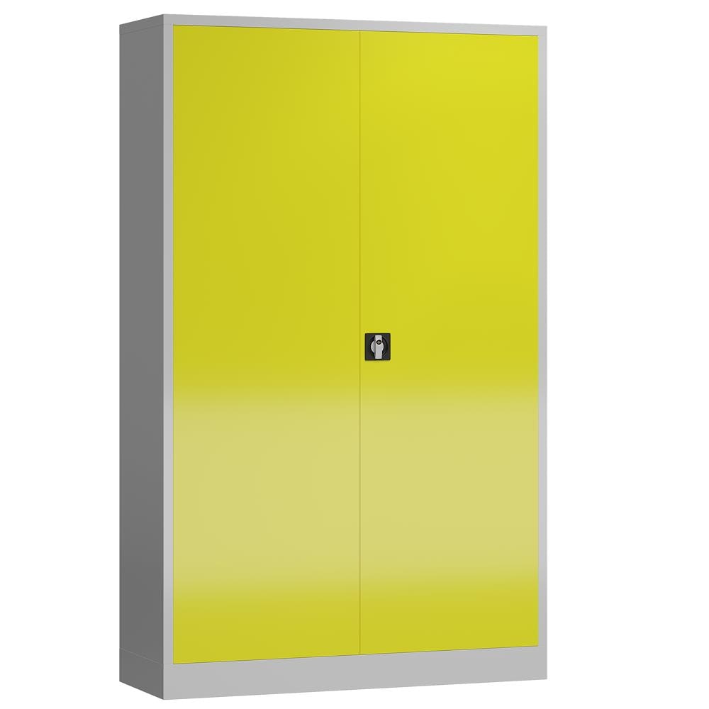 Metallschrank abschließbar Flügeltürenschrank 1945 x 1200 x 600 mm lichtgrau/zinkgelb X-530386