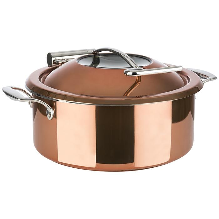 APS 12335  Chafing dish inox rond 4 L aspect cuivré couvercle avec hublot vitré
